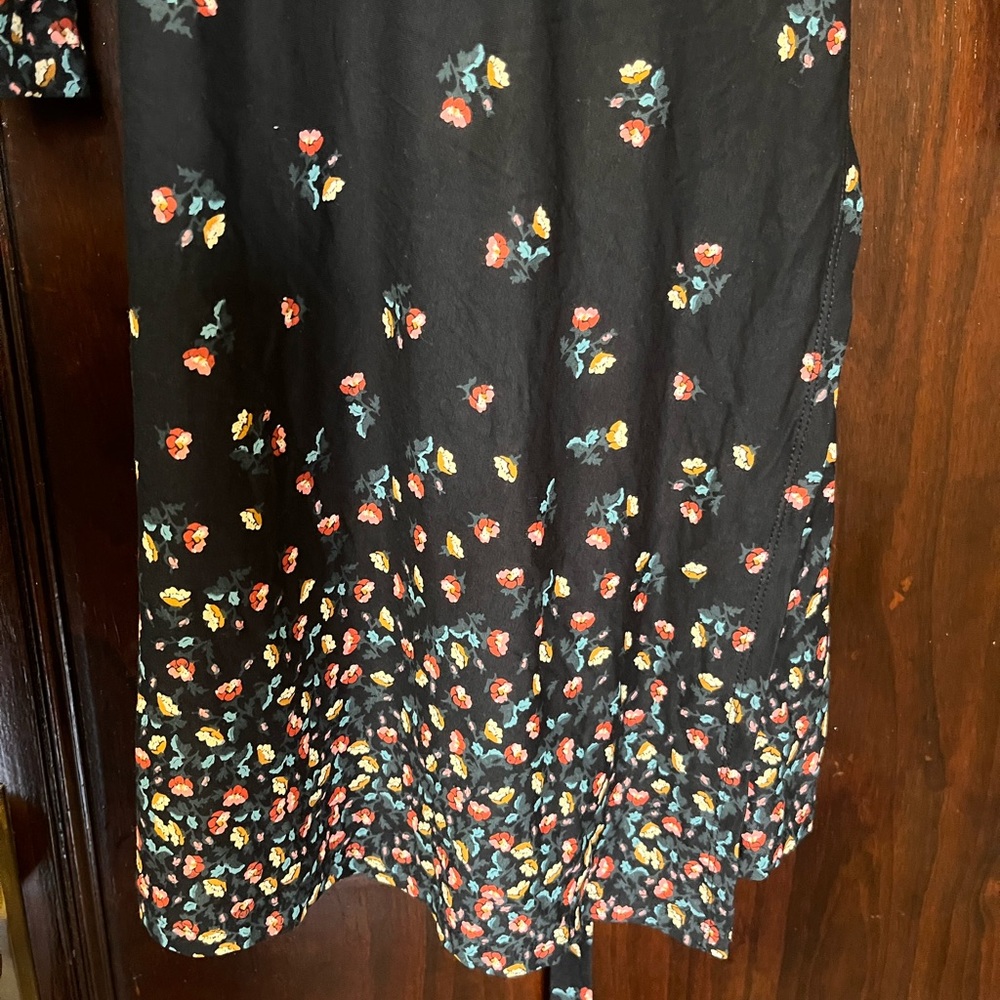 Loft Ann Taylor Black Floral Wrap Dress Long Sleeve Tie Waist Stretch - Picture 7 of 9